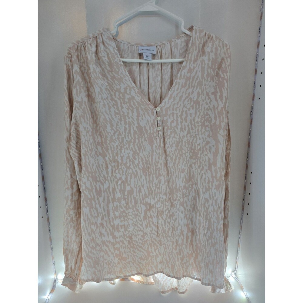 Liz Claiborne XXL Rose Animal Print Blouse NWT Pink White Long Sleeve